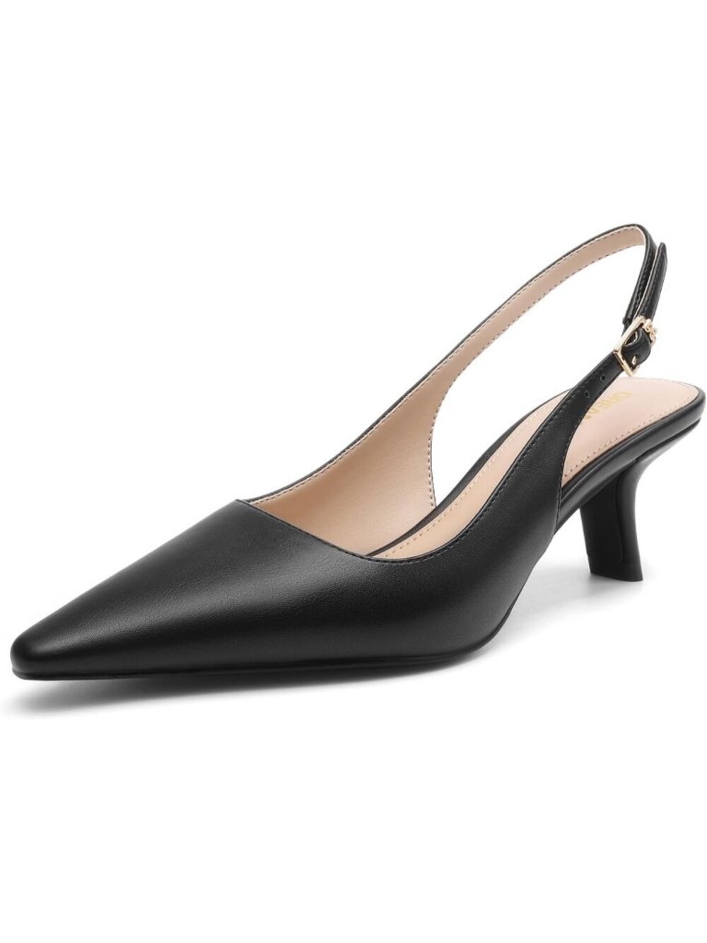 Women's Black Pu Slingback Kitten Heels Pointed Toe Pumps Comfortable Shoes
